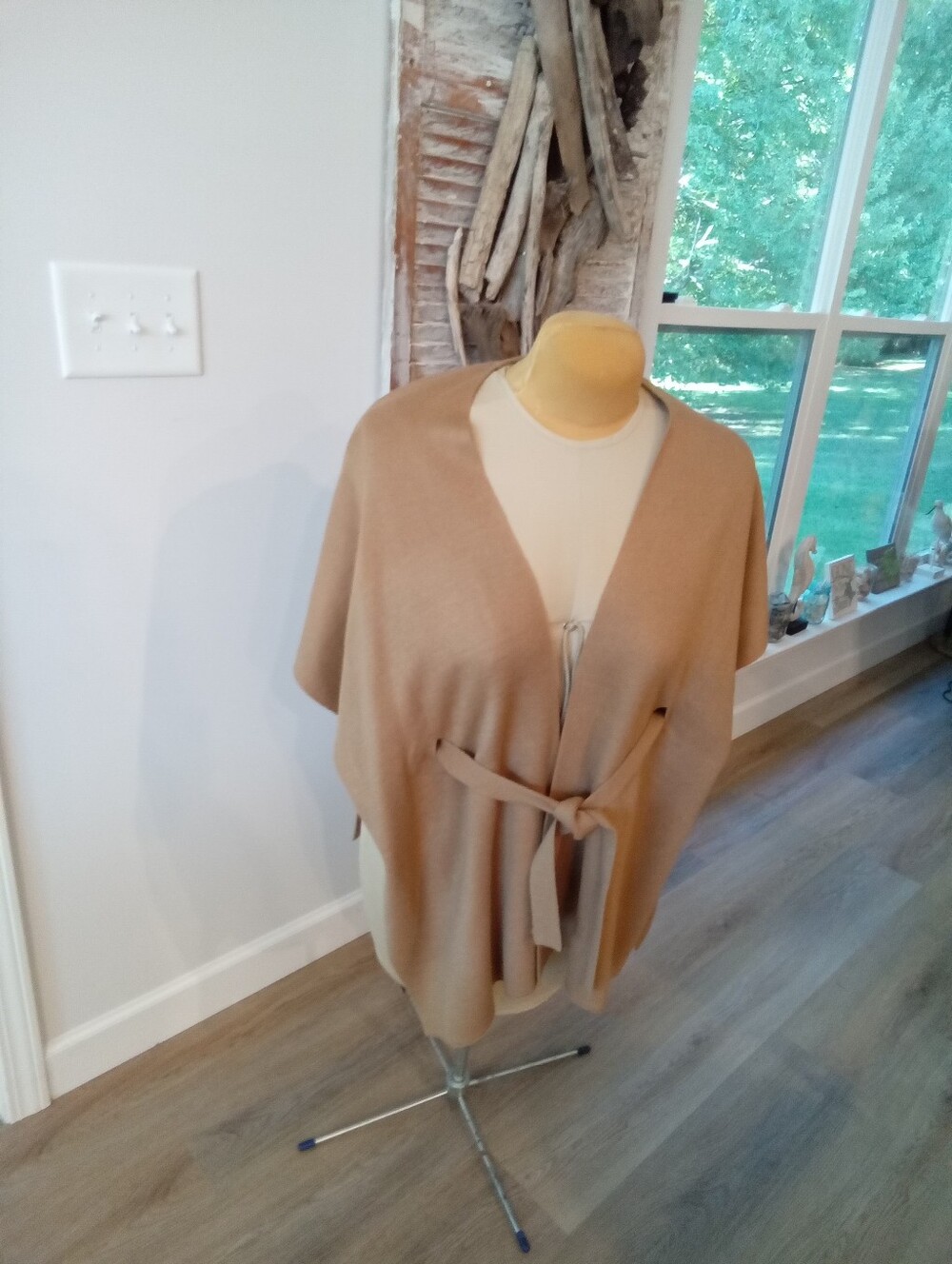 Loft Outlet Size OS Camel Tan Belted Knit Wrapnponcho Cardigan Sweater NWOT - Picture 3 of 13